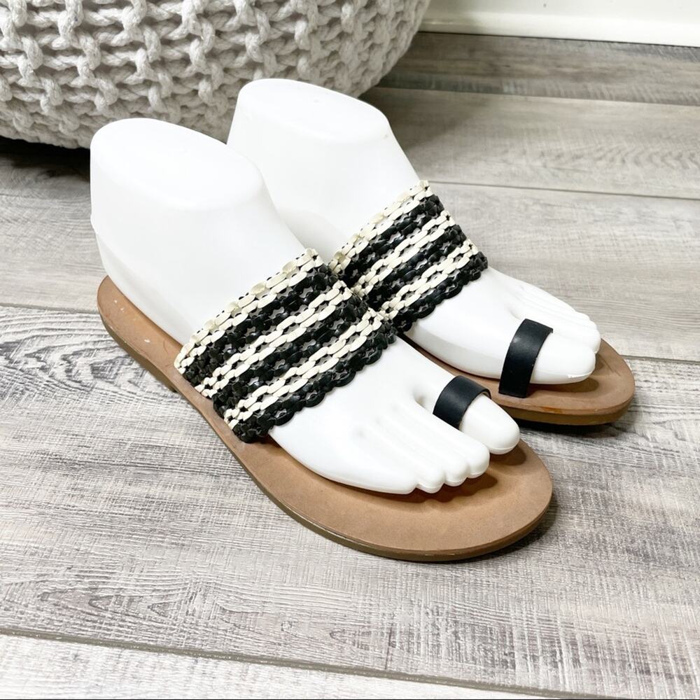 Lucky Brand Baheeti Woven Leather Huarache Sandals Black White Size 6.5M